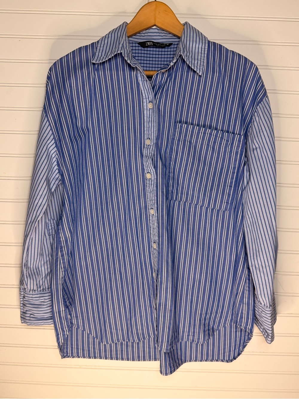 Zara Blue and White Striped Button-Down Shirt, Mix Media, Size XS